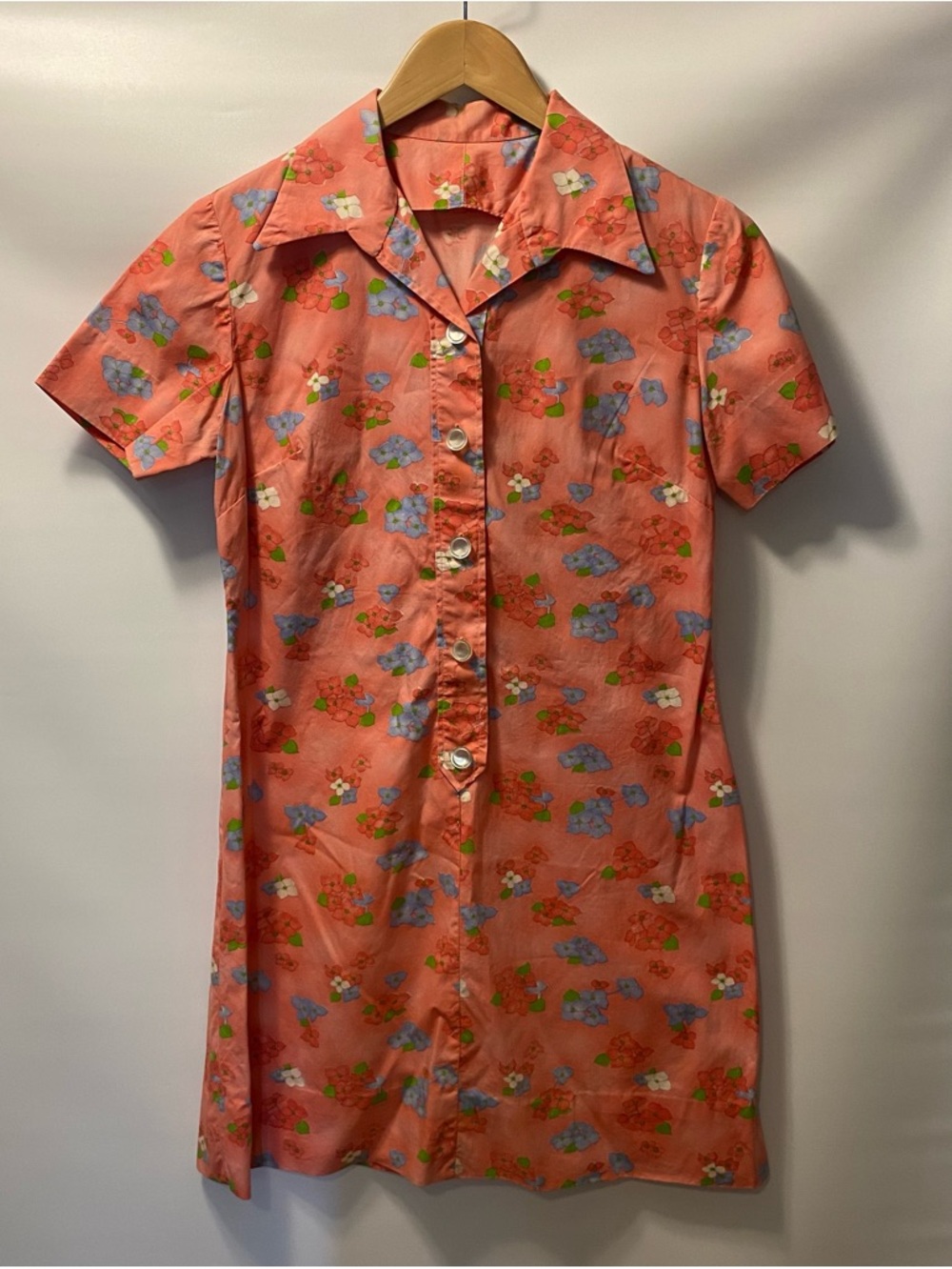 Vintage Small Women’s Coral Floral Button-Front Dress